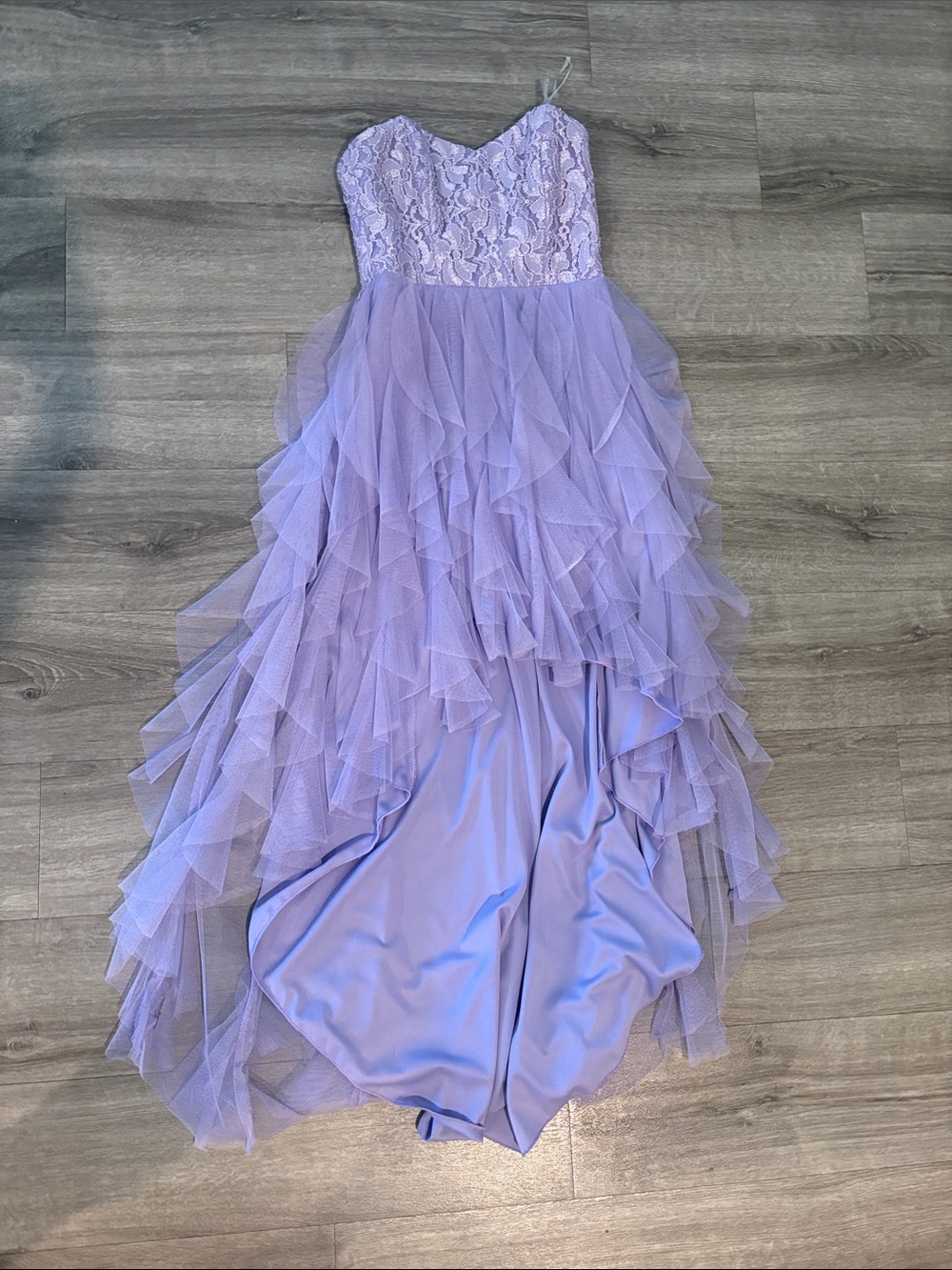 Lavender Lace Sweetheart Ruffle Tulle Gown - High Low